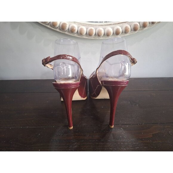 Kelsi Dagger Dory Burgundy Patent Leather Slingback Heels/Pre-owned, Sz 7.5M - Picture 6 of 11